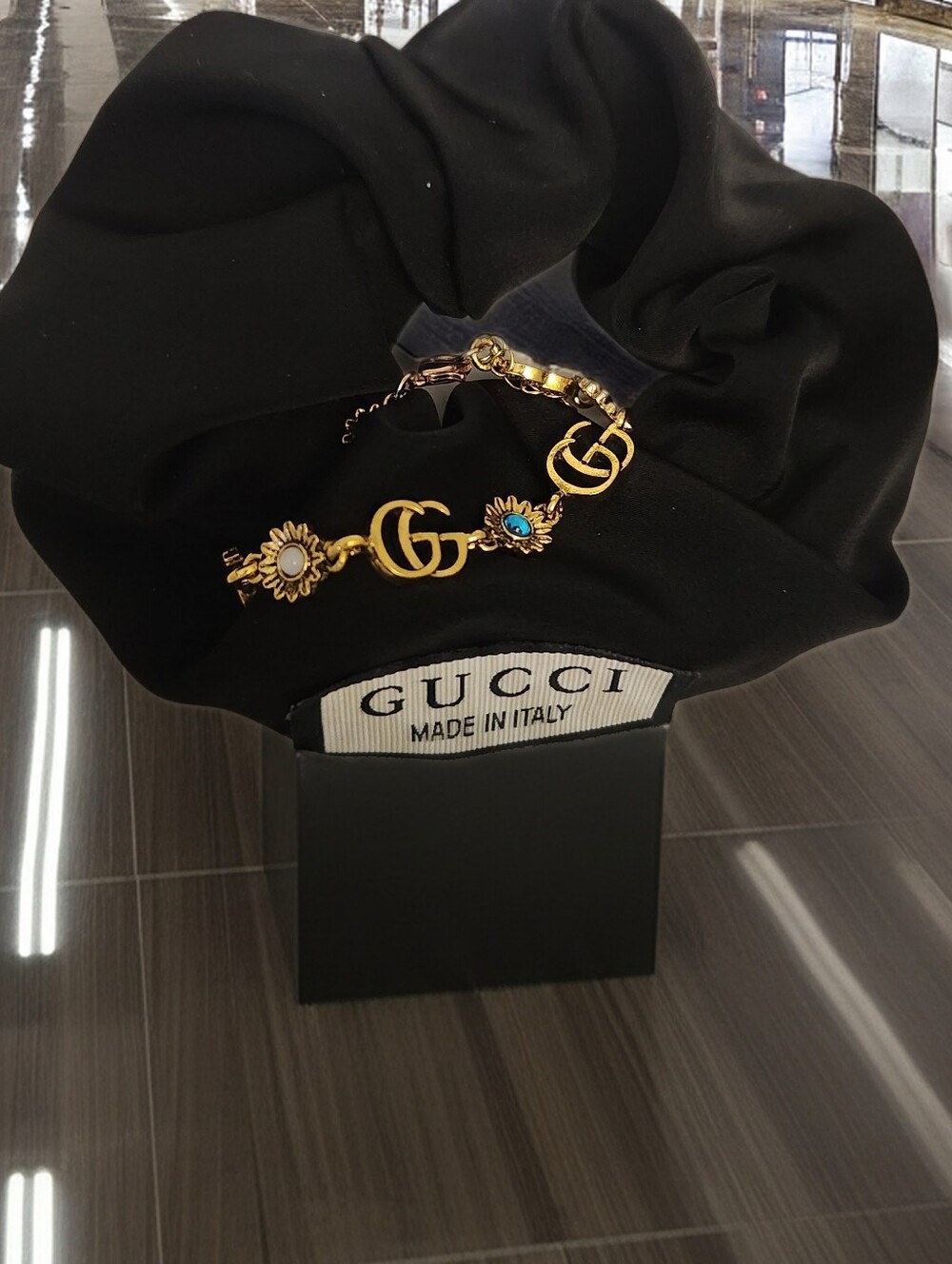 Gucci Black Scrunchie with Gold & Blue Stone Bracelet - Picture 7 of 7